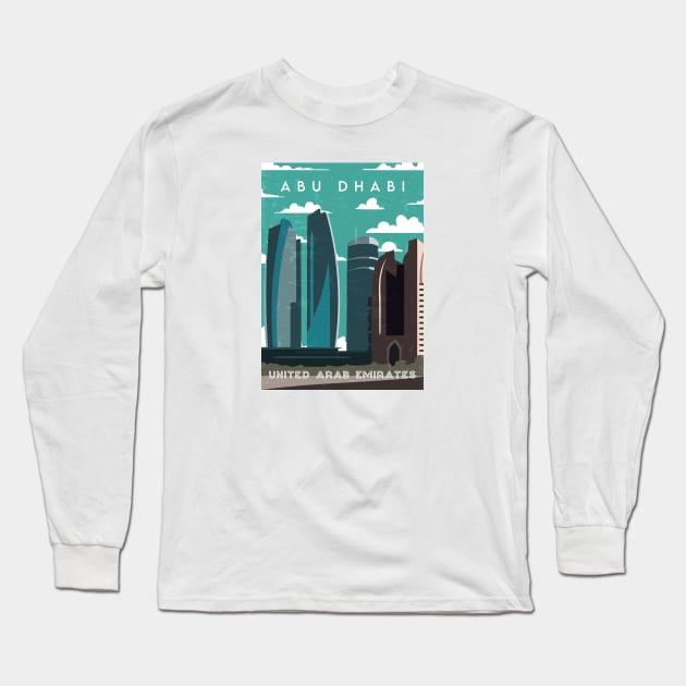 Abu Dhabi, UAE. Retro travel poster Long Sleeve T-Shirt by GreekTavern